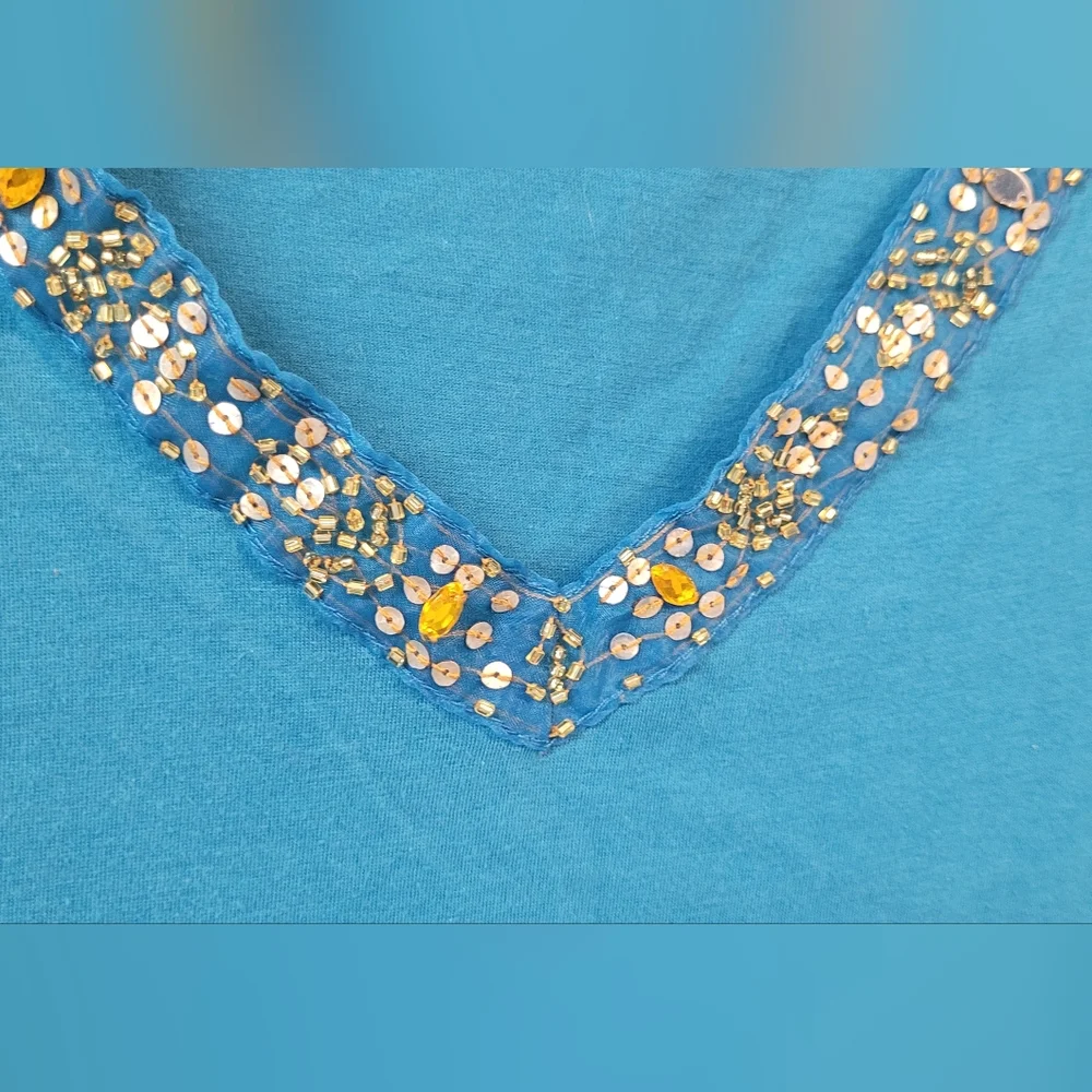 (2) Beaded V-neck Short Sleeve Shirts - Picture 2 of 6